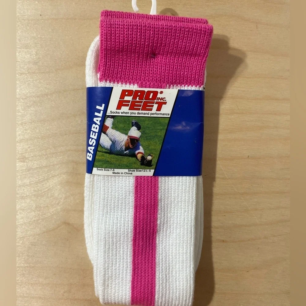 Pro Feet Pink and White Baseball Socks/Sock Size 7-9 Shoe Size 12.5-5 (PU)